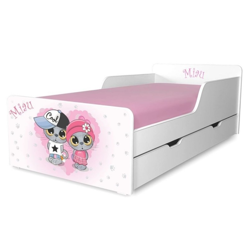 Pat copii Miau 2-12 ani cu sertar si saltea cadou - Domo Online b2b Marketplace