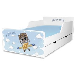  Pat copii Aviator 2-12 ani cu sertar si saltea cadou 